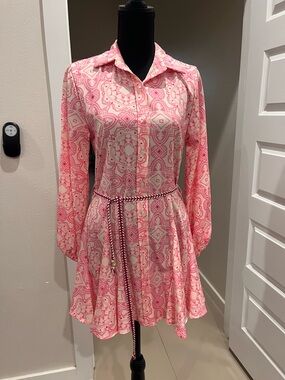 SHEIN Pink Patterned Long-Sleeve Mini Dress